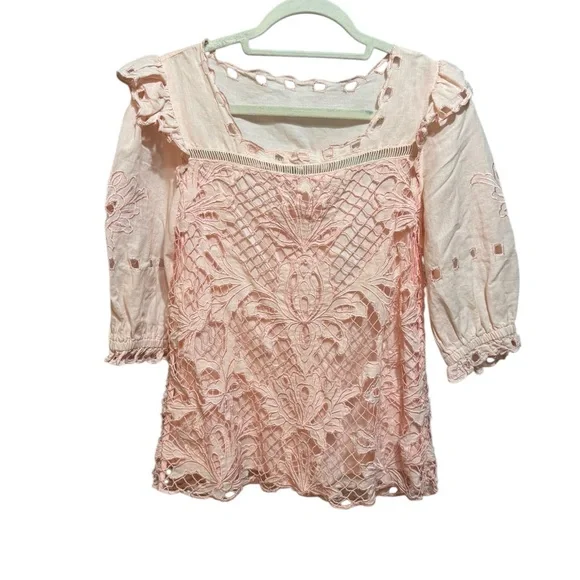 Sundance Blush Pink Embroidered Lace Blouse Romantic Top Sz S - Picture 1 of 11